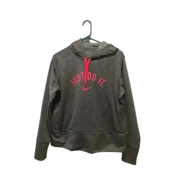 Womens Grey Nike Dri Fit Hoodie Pink Just Do It Size Medium - Picture 1 of 4